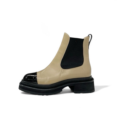 シャネル CHANEL ブーツ ショートブーツ 靴 シューズ レザー パテント ベージュ ブラック ココマーク サイドゴア