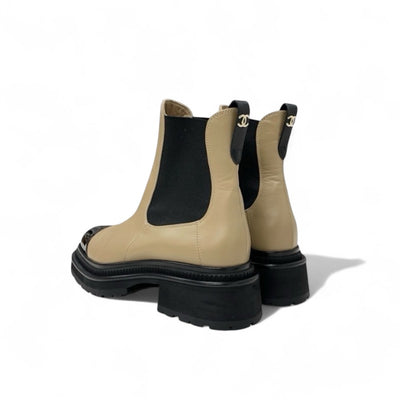 シャネル CHANEL ブーツ ショートブーツ 靴 シューズ レザー パテント ベージュ ブラック ココマーク サイドゴア