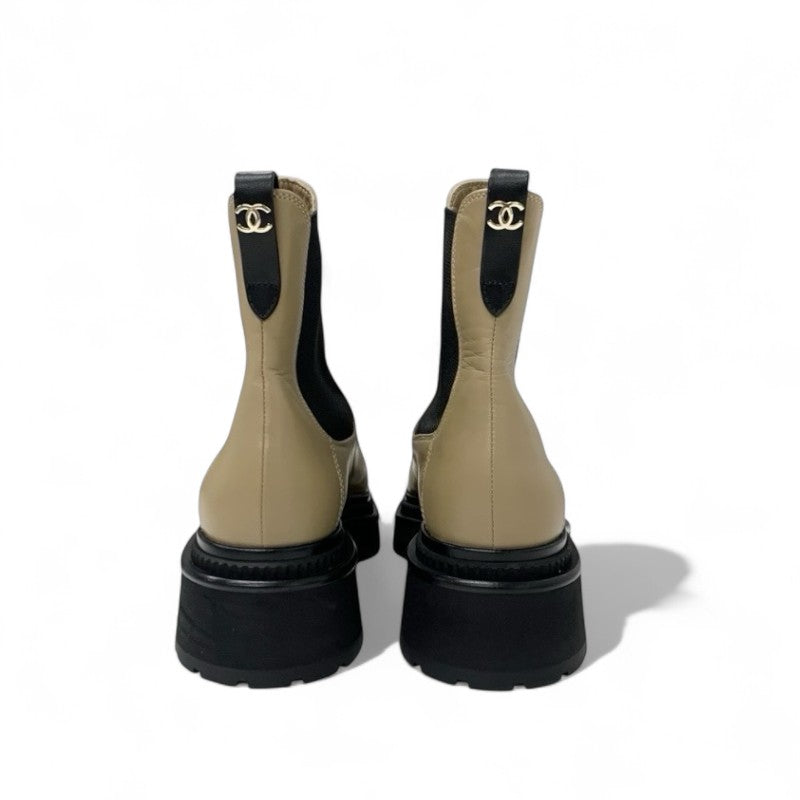 シャネル CHANEL ブーツ ショートブーツ 靴 シューズ レザー パテント ベージュ ブラック ココマーク サイドゴア