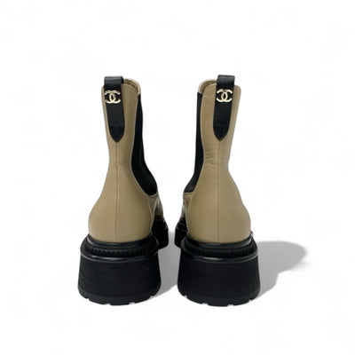 シャネル CHANEL ブーツ ショートブーツ 靴 シューズ レザー パテント ベージュ ブラック ココマーク サイドゴア