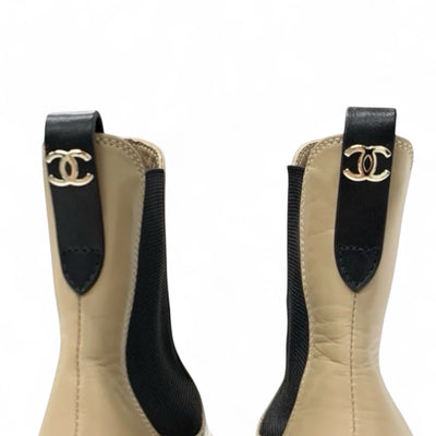 シャネル CHANEL ブーツ ショートブーツ 靴 シューズ レザー パテント ベージュ ブラック ココマーク サイドゴア