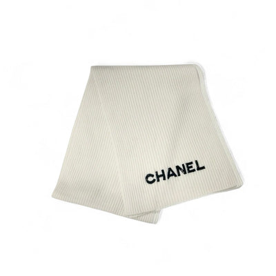シャネル CHANEL マフラー カシミヤ ホワイト 白 ロゴ スパンコール