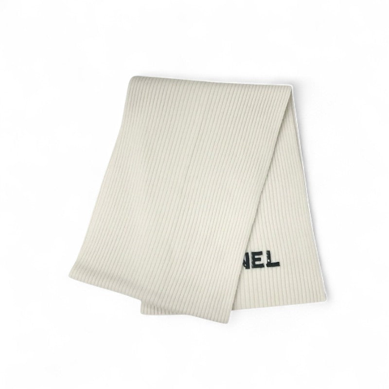 シャネル CHANEL マフラー カシミヤ ホワイト 白 ロゴ スパンコール