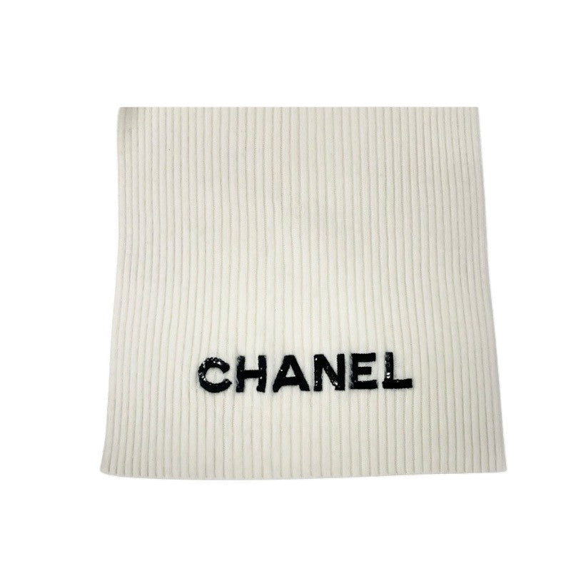 シャネル CHANEL マフラー カシミヤ ホワイト 白 ロゴ スパンコール