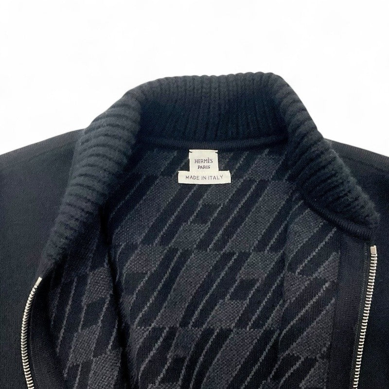 エルメス HERMES アウター ブラック リバーシブル ジップアップ バイアスH ニット コート