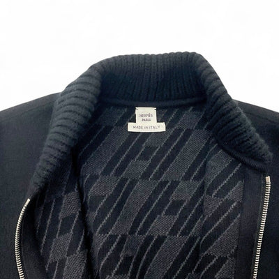 エルメス HERMES アウター ブラック リバーシブル ジップアップ バイアスH ニット コート