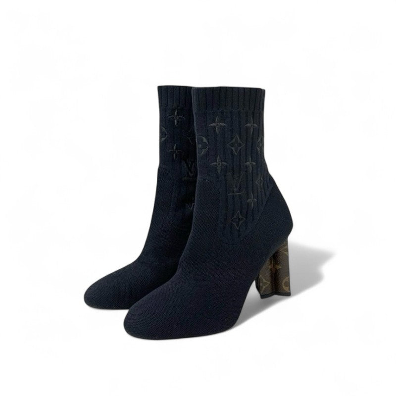 ルイヴィトン LOUIS VUITTON シルエットライン モノグラム ブーツ ショートブーツ 靴 シューズ ファブリック レザー ブラック ブラウン ニット アンクルブーツ ソックスブーツ