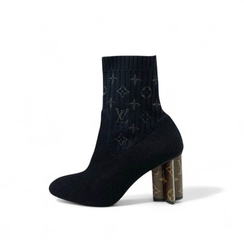 ルイヴィトン LOUIS VUITTON シルエットライン モノグラム ブーツ ショートブーツ 靴 シューズ ファブリック レザー ブラック ブラウン ニット アンクルブーツ ソックスブーツ