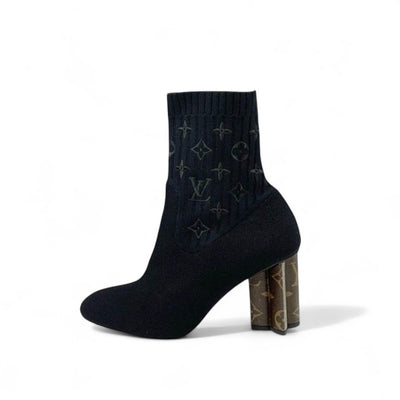ルイヴィトン LOUIS VUITTON シルエットライン モノグラム ブーツ ショートブーツ 靴 シューズ ファブリック レザー ブラック ブラウン ニット アンクルブーツ ソックスブーツ