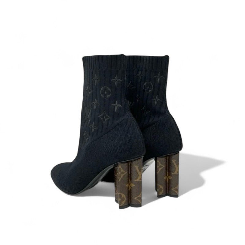 ルイヴィトン LOUIS VUITTON シルエットライン モノグラム ブーツ ショートブーツ 靴 シューズ ファブリック レザー ブラック ブラウン ニット アンクルブーツ ソックスブーツ