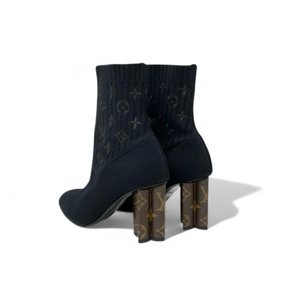 ルイヴィトン LOUIS VUITTON シルエットライン モノグラム ブーツ ショートブーツ 靴 シューズ ファブリック レザー ブラック ブラウン ニット アンクルブーツ ソックスブーツ