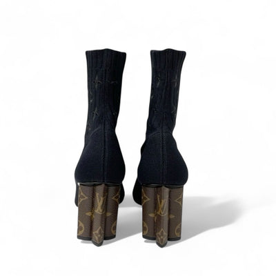 ルイヴィトン LOUIS VUITTON シルエットライン モノグラム ブーツ ショートブーツ 靴 シューズ ファブリック レザー ブラック ブラウン ニット アンクルブーツ ソックスブーツ