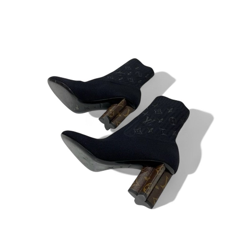 ルイヴィトン LOUIS VUITTON シルエットライン モノグラム ブーツ ショートブーツ 靴 シューズ ファブリック レザー ブラック ブラウン ニット アンクルブーツ ソックスブーツ