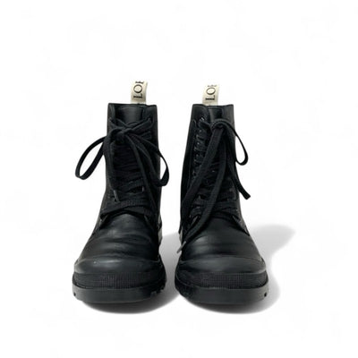 ロエベ LOEWE ブーツ ショートブーツ 靴 シューズ レザー ブラック 黒 ロゴ レースアップ コンバットブーツ