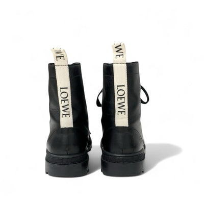 ロエベ LOEWE ブーツ ショートブーツ 靴 シューズ レザー ブラック 黒 ロゴ レースアップ コンバットブーツ
