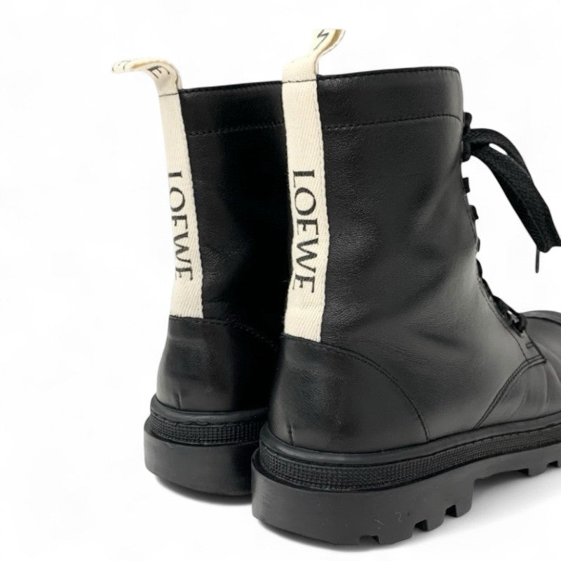 ロエベ LOEWE ブーツ ショートブーツ 靴 シューズ レザー ブラック 黒 ロゴ レースアップ コンバットブーツ