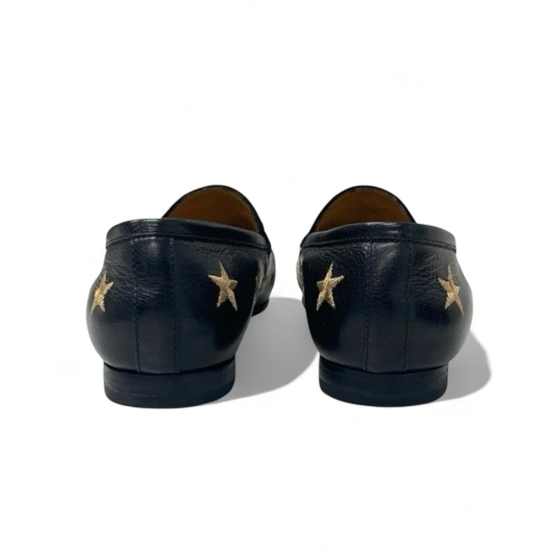 グッチ GUCCI ローファー 革靴 靴 シューズ レザー ブラック ゴールド ホースビット スター Bee 刺繍 フラットシューズ