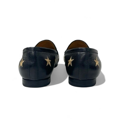 グッチ GUCCI ローファー 革靴 靴 シューズ レザー ブラック ゴールド ホースビット スター Bee 刺繍 フラットシューズ