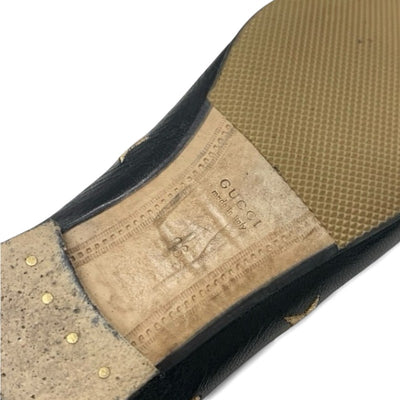 グッチ GUCCI ローファー 革靴 靴 シューズ レザー ブラック ゴールド ホースビット スター Bee 刺繍 フラットシューズ