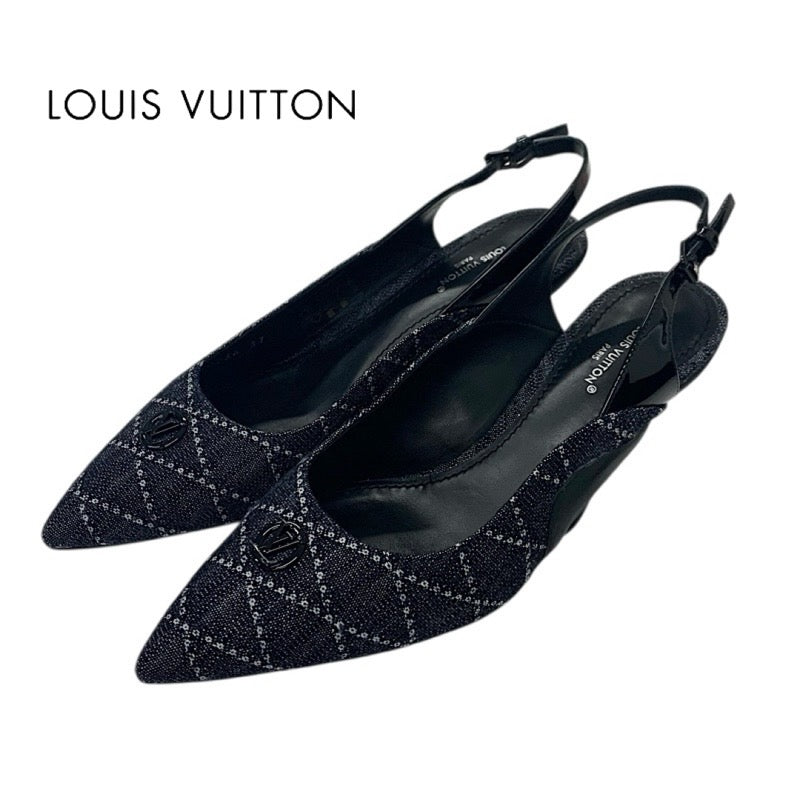 ルイヴィトン LOUIS VUITTON アークライトライン パンプス 靴 シューズ デニム パテント ラバー ネイビー ブラック LVロゴ スリングバック
