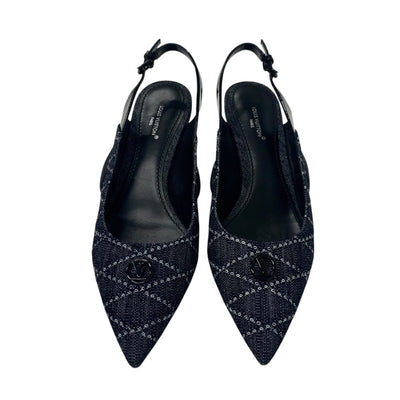 ルイヴィトン LOUIS VUITTON アークライトライン パンプス 靴 シューズ デニム パテント ラバー ネイビー ブラック LVロゴ スリングバック