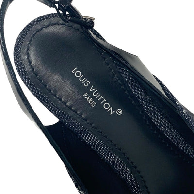 ルイヴィトン LOUIS VUITTON アークライトライン パンプス 靴 シューズ デニム パテント ラバー ネイビー ブラック LVロゴ スリングバック