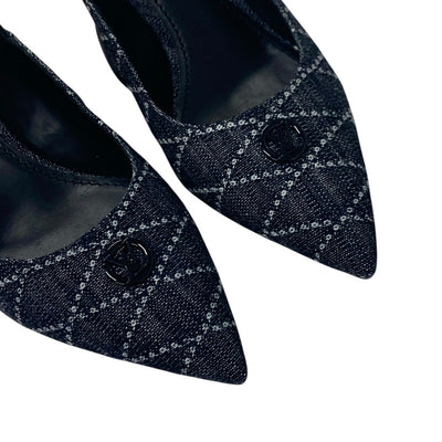 ルイヴィトン LOUIS VUITTON アークライトライン パンプス 靴 シューズ デニム パテント ラバー ネイビー ブラック LVロゴ スリングバック
