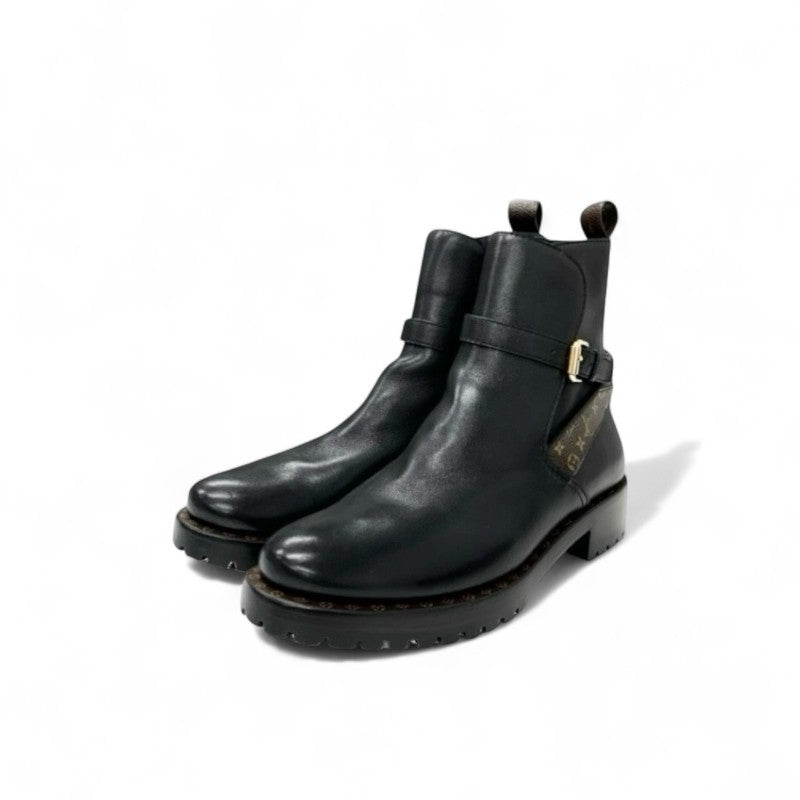 ルイヴィトン LOUIS VUITTON モノグラム ブーツ ショートブーツ 靴 シューズ レザー ブラック ブラウン 黒 ストラップ アンクルブーツ