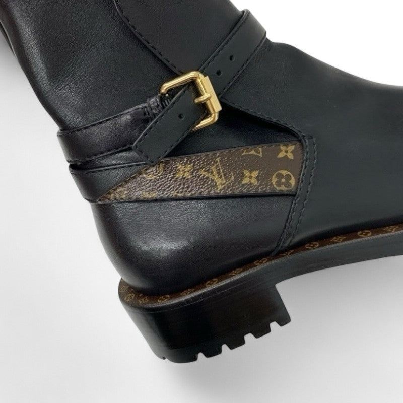 ルイヴィトン LOUIS VUITTON モノグラム ブーツ ショートブーツ 靴 シューズ レザー ブラック ブラウン 黒 ストラップ アンクルブーツ