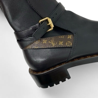 ルイヴィトン LOUIS VUITTON モノグラム ブーツ ショートブーツ 靴 シューズ レザー ブラック ブラウン 黒 ストラップ アンクルブーツ