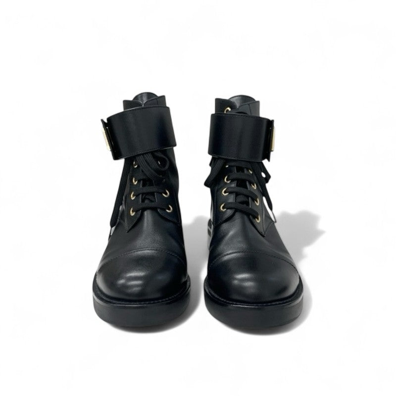 ルイヴィトン LOUIS VUITTON ワンダーランドライン ブーツ ショートブーツ 靴 シューズ レザー ブラック 黒 ゴールド アンクルブーツ レースアップ LV金具 ベルト