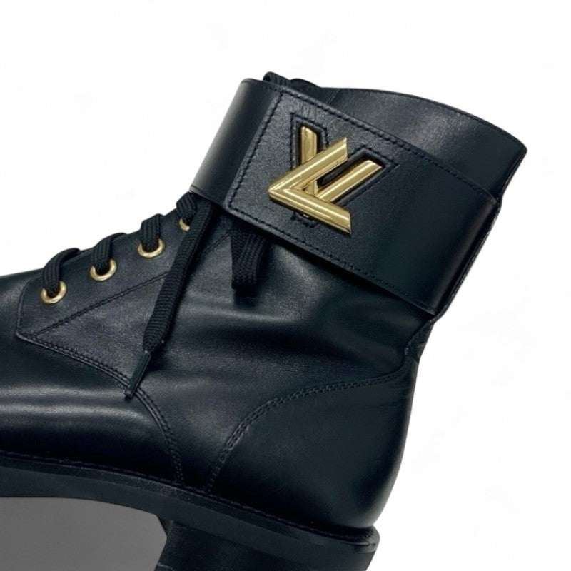 ルイヴィトン LOUIS VUITTON ワンダーランドライン ブーツ ショートブーツ 靴 シューズ レザー ブラック 黒 ゴールド アンクルブーツ レースアップ LV金具 ベルト