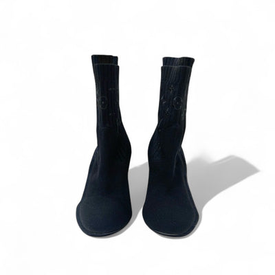ルイヴィトン LOUIS VUITTON シルエットライン モノグラム ブーツ ショートブーツ 靴 シューズ ファブリック レザー ブラック ブラウン アンクルブーツ ニット ソックスブーツ