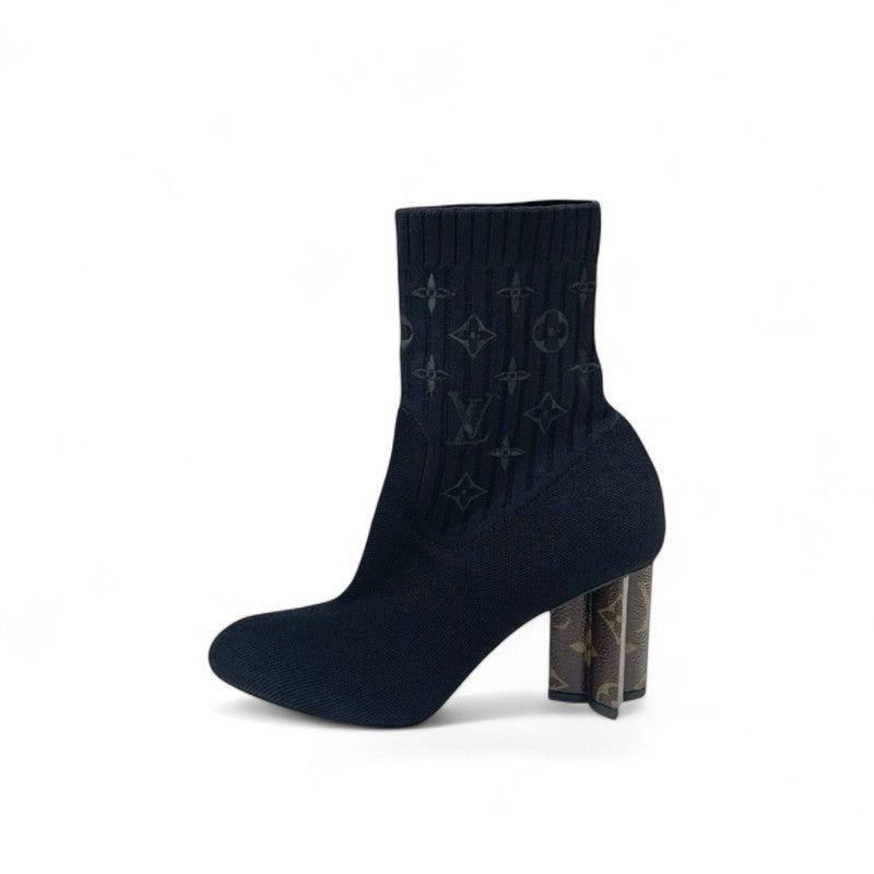 ルイヴィトン LOUIS VUITTON シルエットライン モノグラム ブーツ ショートブーツ 靴 シューズ ファブリック レザー ブラック ブラウン アンクルブーツ ニット ソックスブーツ
