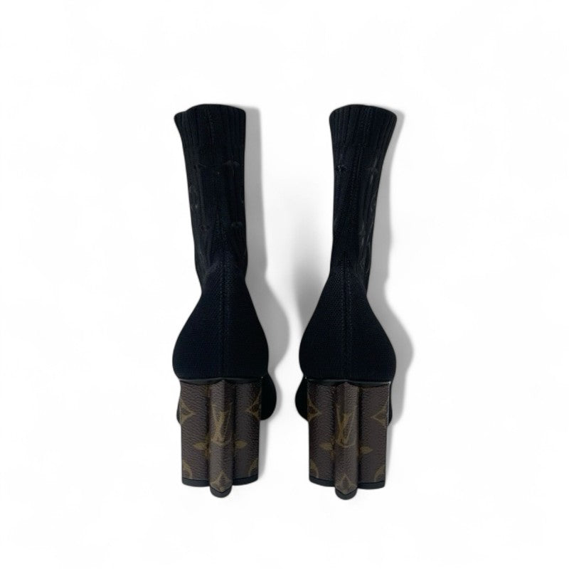 ルイヴィトン LOUIS VUITTON シルエットライン モノグラム ブーツ ショートブーツ 靴 シューズ ファブリック レザー ブラック ブラウン アンクルブーツ ニット ソックスブーツ