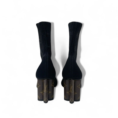 ルイヴィトン LOUIS VUITTON シルエットライン モノグラム ブーツ ショートブーツ 靴 シューズ ファブリック レザー ブラック ブラウン アンクルブーツ ニット ソックスブーツ