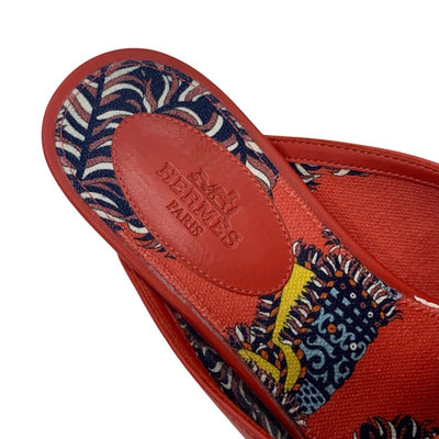 エルメス HERMES オズ フラットシューズ 靴 シューズ レザー レッド シルバー ケリー金具 ミュール