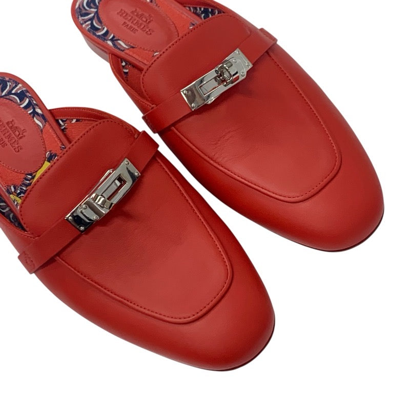 エルメス HERMES オズ フラットシューズ 靴 シューズ レザー レッド シルバー ケリー金具 ミュール