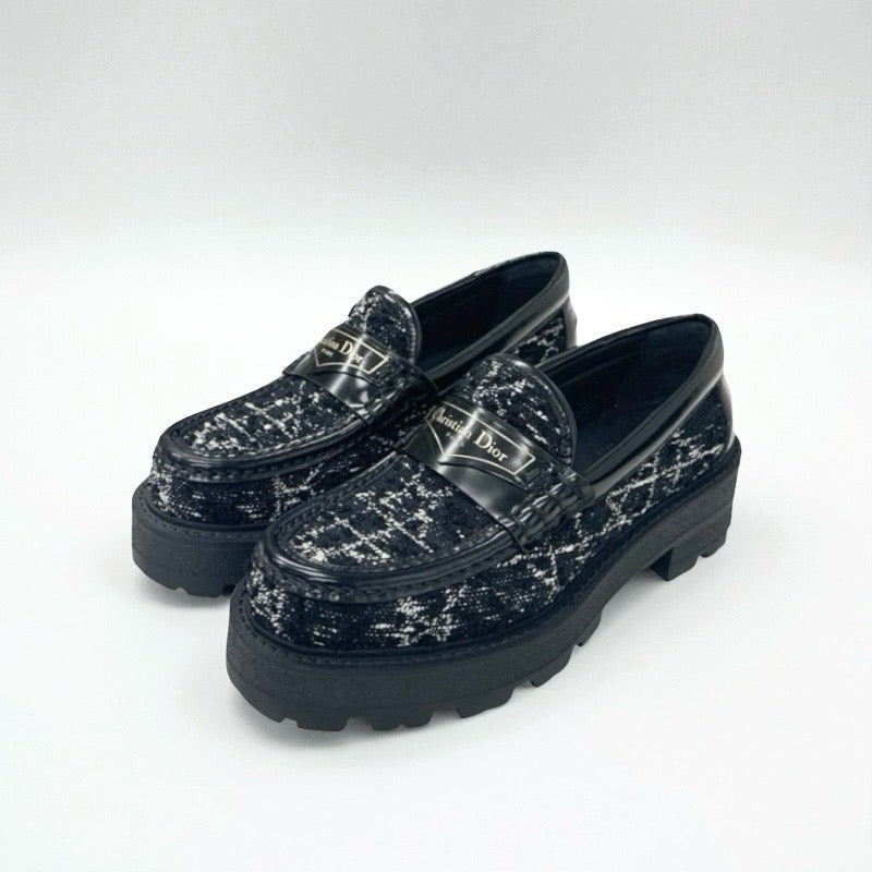クリスチャンディオール CHRISTIAN DIOR Dior Boy ローファー 革靴 靴 シューズ ファブリック レザー ブラック ホワイト 黒 プラットフォーム ロゴ カナージュ ツイード