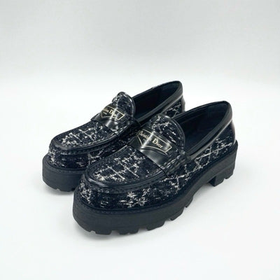 クリスチャンディオール CHRISTIAN DIOR Dior Boy ローファー 革靴 靴 シューズ ファブリック レザー ブラック ホワイト 黒 プラットフォーム ロゴ カナージュ ツイード