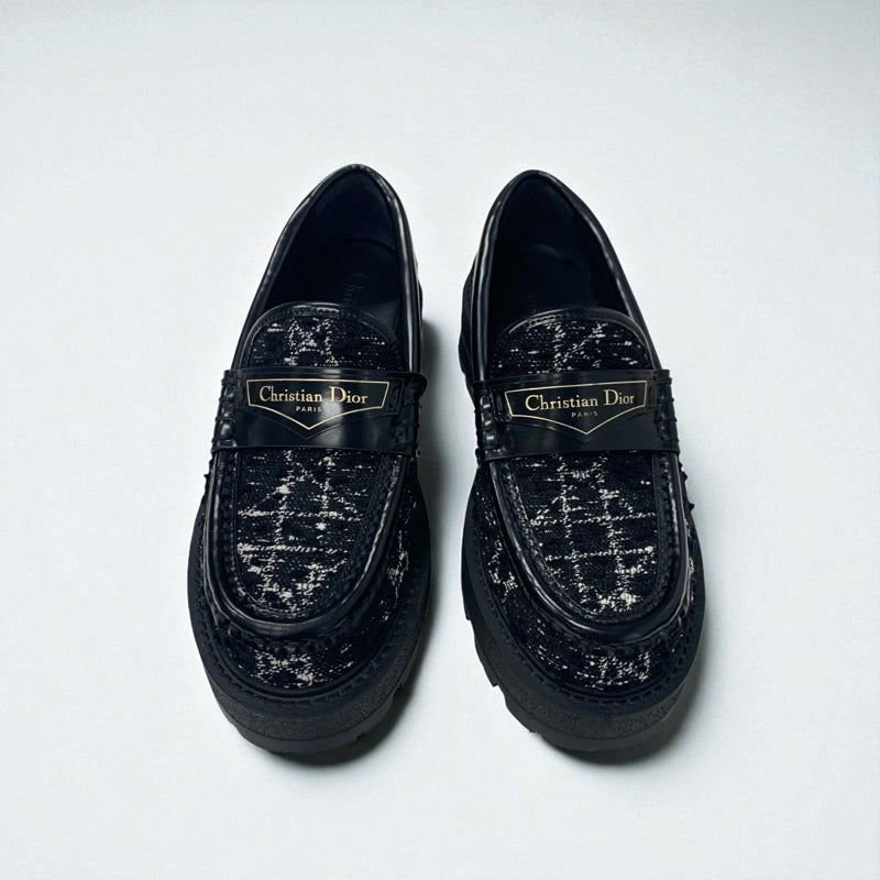 クリスチャンディオール CHRISTIAN DIOR Dior Boy ローファー 革靴 靴 シューズ ファブリック レザー ブラック ホワイト 黒 プラットフォーム ロゴ カナージュ ツイード