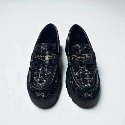 クリスチャンディオール CHRISTIAN DIOR Dior Boy ローファー 革靴 靴 シューズ ファブリック レザー ブラック ホワイト 黒 プラットフォーム ロゴ カナージュ ツイード