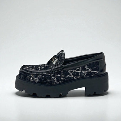 クリスチャンディオール CHRISTIAN DIOR Dior Boy ローファー 革靴 靴 シューズ ファブリック レザー ブラック ホワイト 黒 プラットフォーム ロゴ カナージュ ツイード