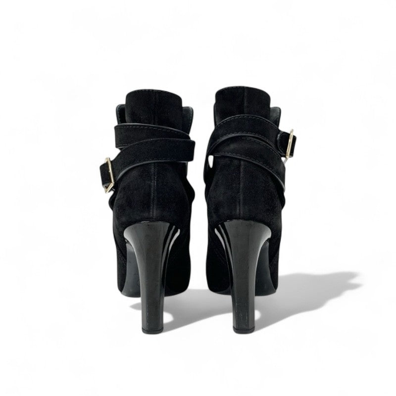 シャネル CHANEL ブーツ ショートブーツ 靴 シューズ スエード パテント ブラック 黒 ココマーク ベルト