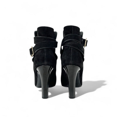 シャネル CHANEL ブーツ ショートブーツ 靴 シューズ スエード パテント ブラック 黒 ココマーク ベルト