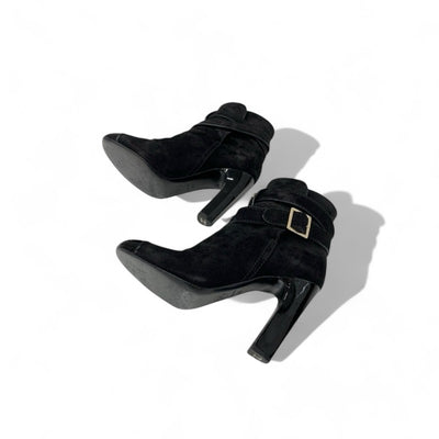 シャネル CHANEL ブーツ ショートブーツ 靴 シューズ スエード パテント ブラック 黒 ココマーク ベルト