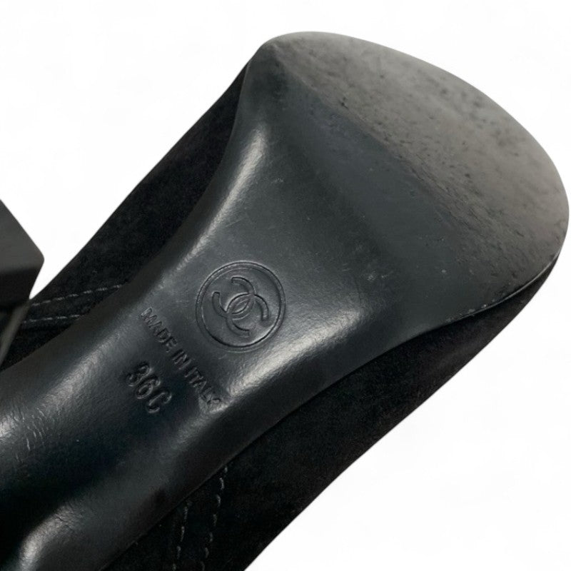 シャネル CHANEL ブーツ ショートブーツ 靴 シューズ スエード パテント ブラック 黒 ココマーク ベルト