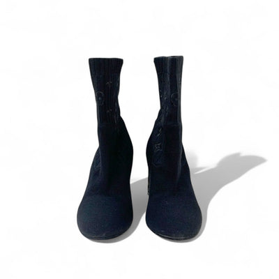 ルイヴィトン LOUIS VUITTON シルエットライン ブーツ ショートブーツ 靴 シューズ ファブリック レザー ブラック ブラウン 黒 アンクルブーツ ソックスブーツ ニット