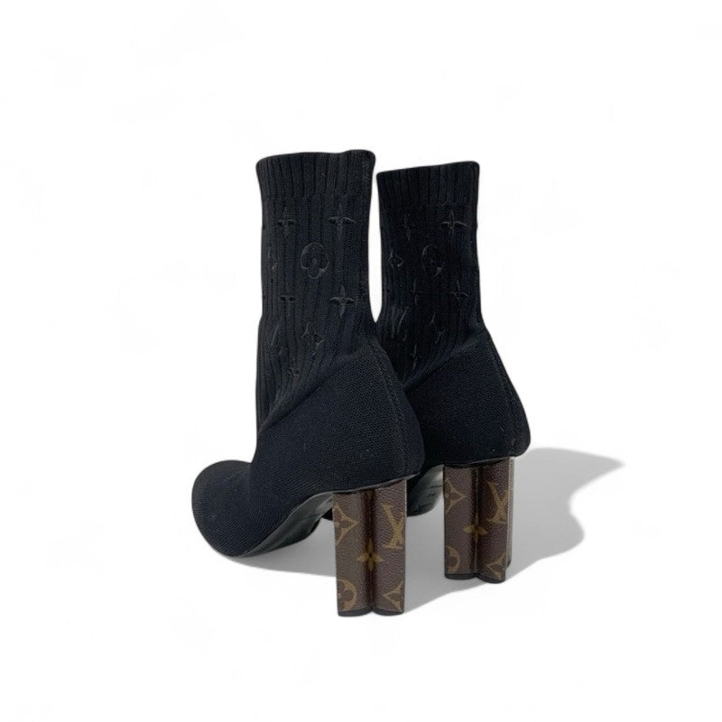 ルイヴィトン LOUIS VUITTON シルエットライン ブーツ ショートブーツ 靴 シューズ ファブリック レザー ブラック ブラウン 黒 アンクルブーツ ソックスブーツ ニット
