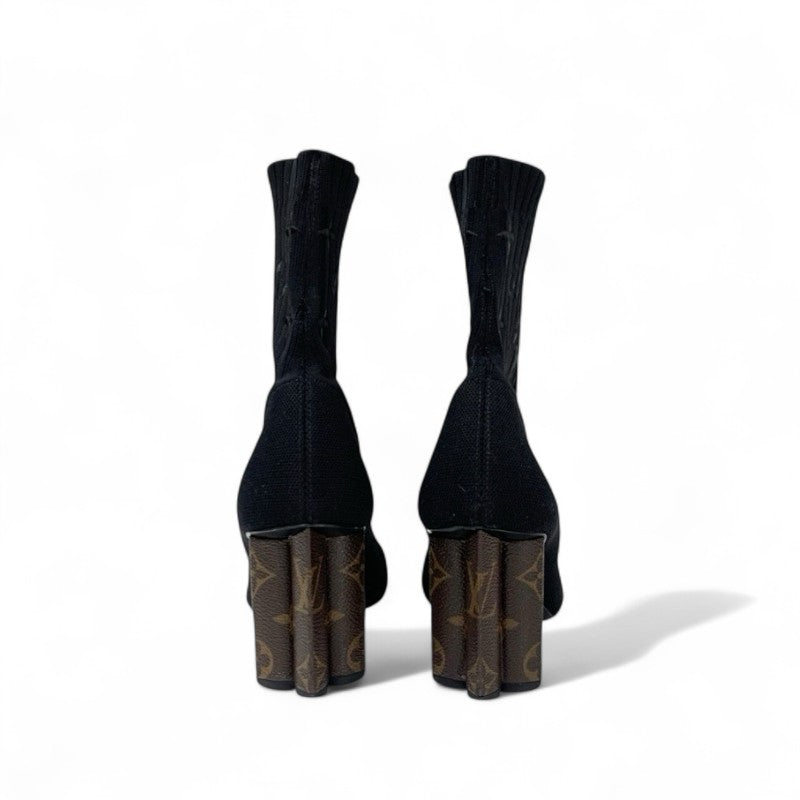 ルイヴィトン LOUIS VUITTON シルエットライン ブーツ ショートブーツ 靴 シューズ ファブリック レザー ブラック ブラウン 黒 アンクルブーツ ソックスブーツ ニット